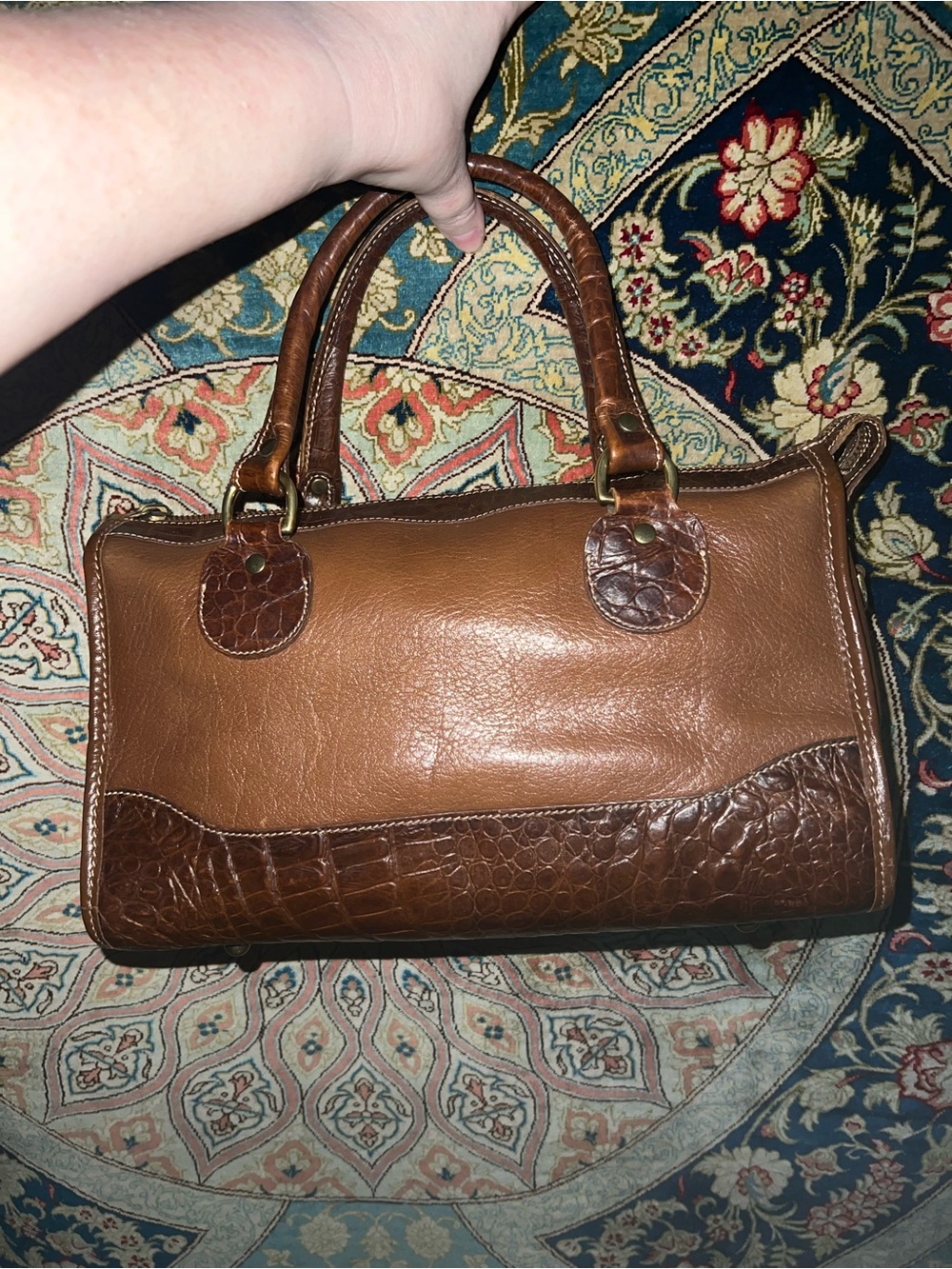 Vintage Brahmin Tuscan Brown Leather Croc-Embossed Satchel